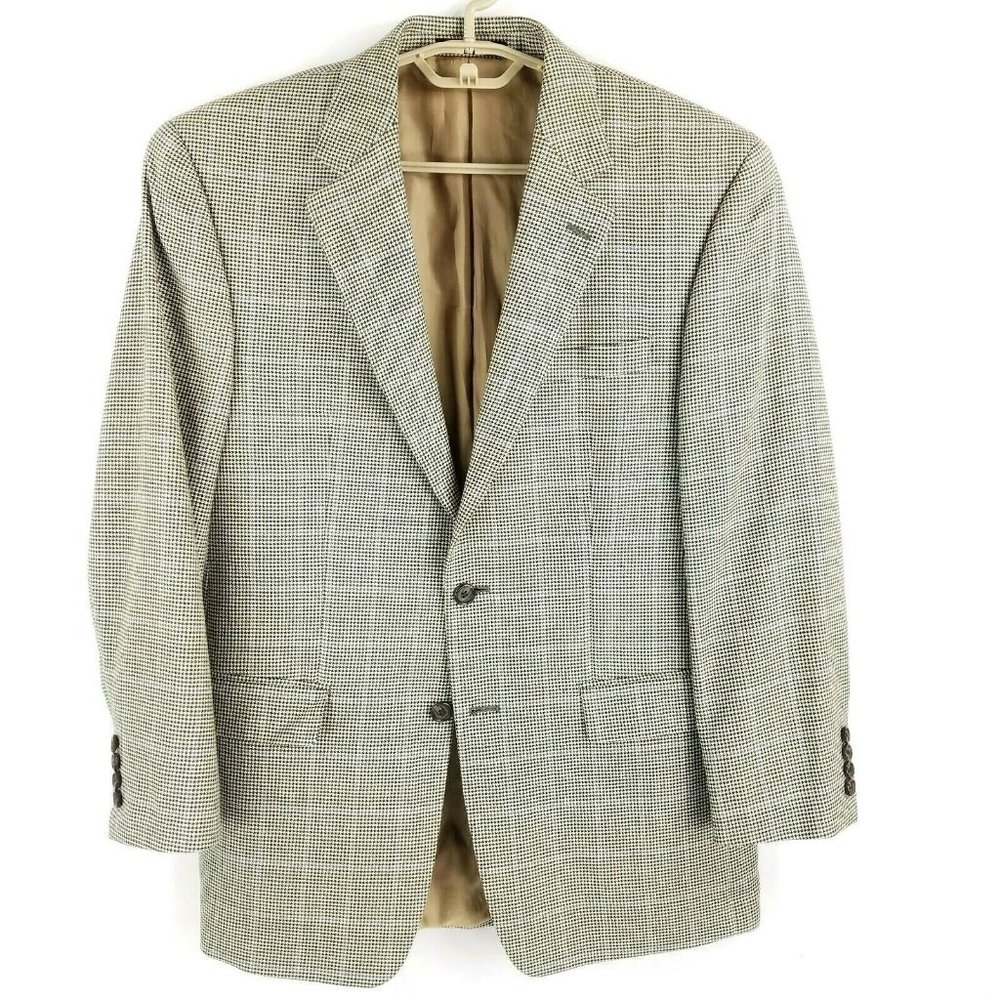 Ralph Lauren Gray Houndstooth Blue Windowpane Two Button Blazer Jacket Mens 40R